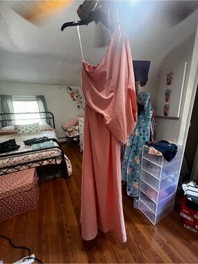 Pink Lily Blush Pink One-Shoulder Maxi Dress